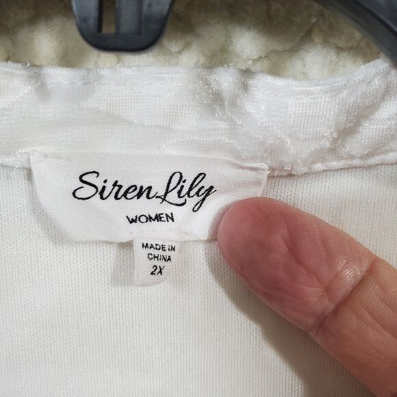 Siren Lily White Floral Lined Sheer Lace 3/4 Sleeve Open V Neck Blouse 2X - Picture 2 of 16